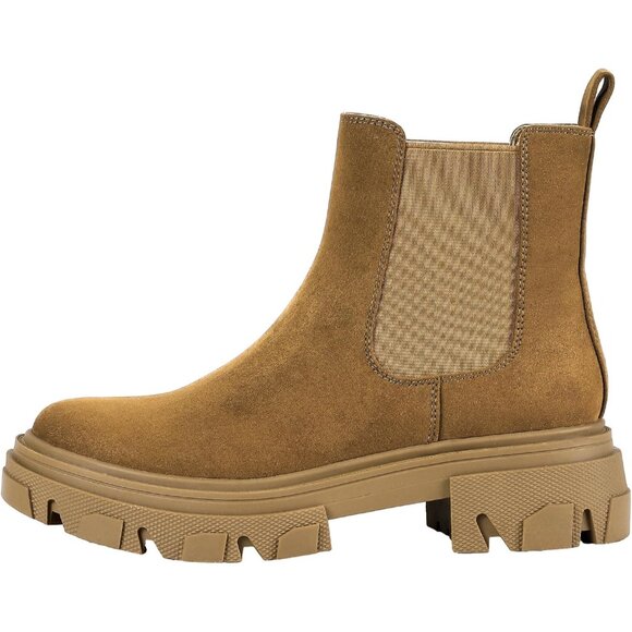 Brown Women's Chelsea Ankle Booties - Comfortable Slip-On with Lug Sole & Heel - Picture 6 of 7